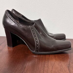 Franco Sarto Burgundy Square Toe Mules Block Heel Slip On Shoe Women’s Size 10